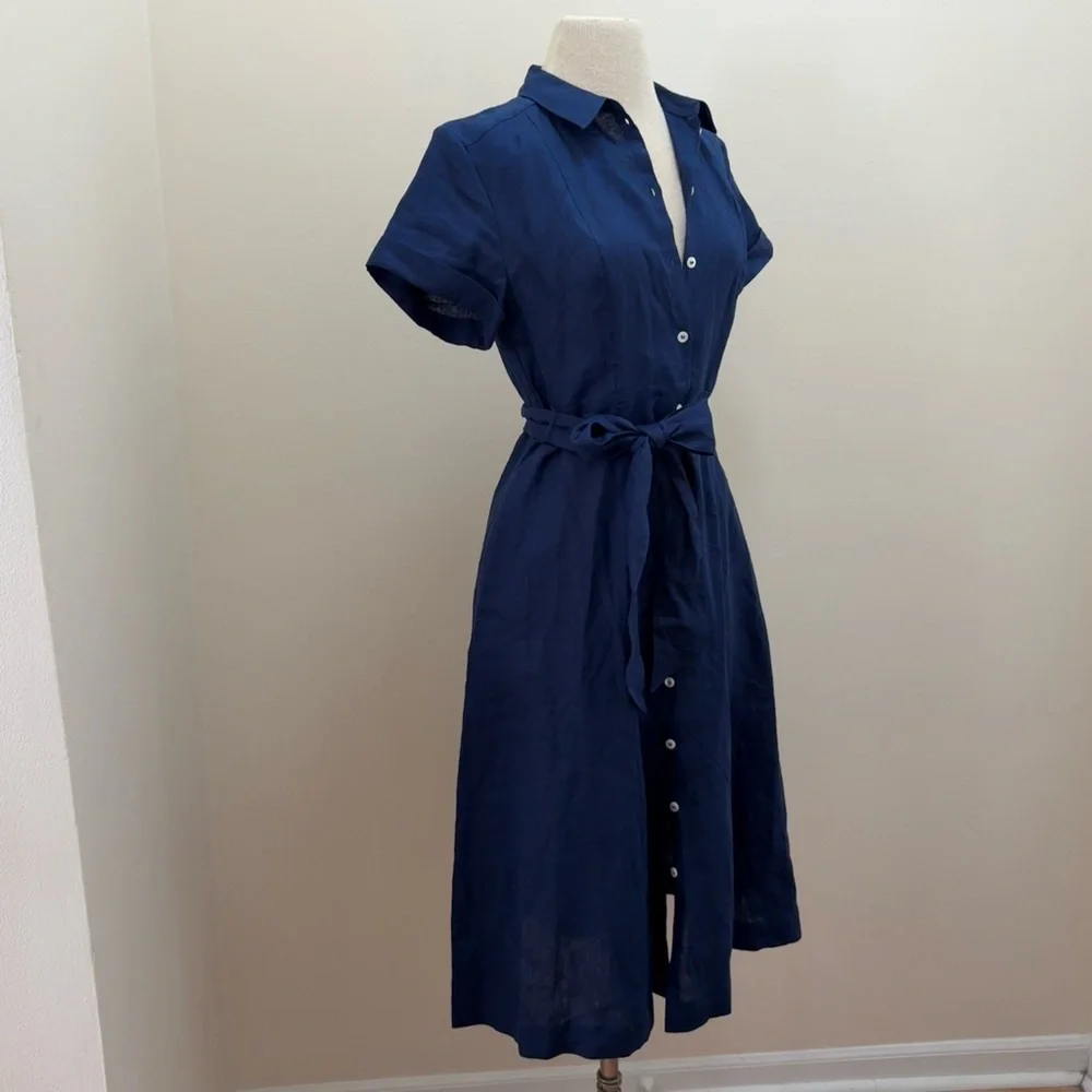 Tuckernuck Hill House Navy 100% Linen Lily Shirt Dress Size XS Nautical Coastal - Picture 6 of 16